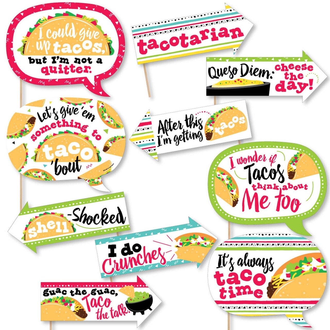 Big Dot of Happiness Funny Taco 'Bout Fun - Fiesta Photo Booth Props Kit - 10 Piece